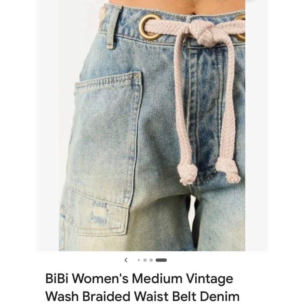 Bibi Shorts BIBI 100%cotton denim jean shorts braid rope belt NEW womens Medium - Picture 7 of 11